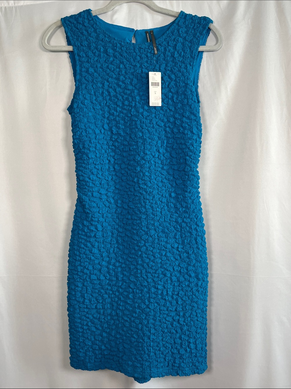🛍️SALE Anthropologie textured crinkle mini shift bodycon dress blue NEW SZ S - Picture 3 of 9